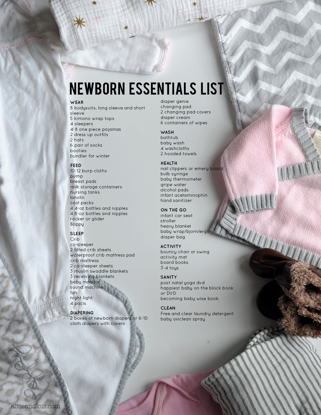 The Newborn Essentials List on aliceandlois.com 