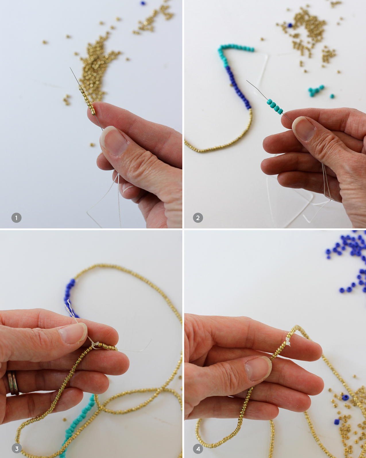 DIY seed bead necklace steps