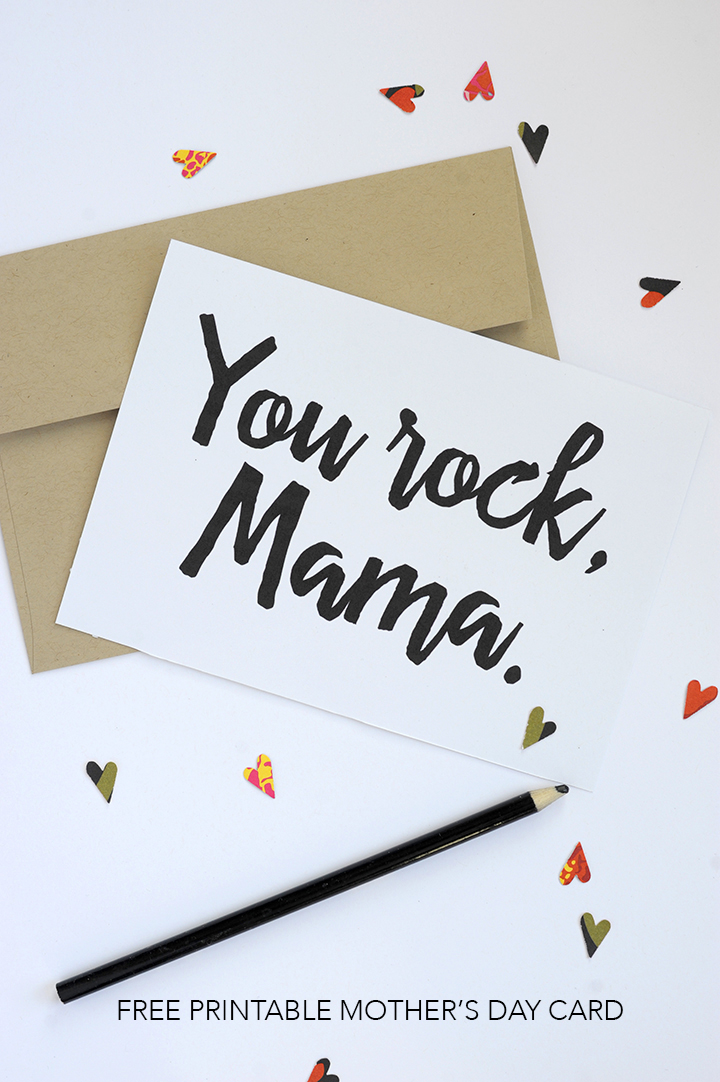 Mother's Day free printable cards "You rock, mama"